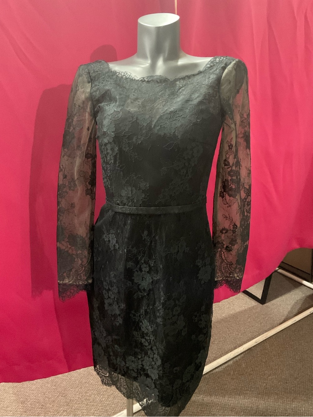 Mon Cheri Black Lace Long-Sleeve Sheath Dress